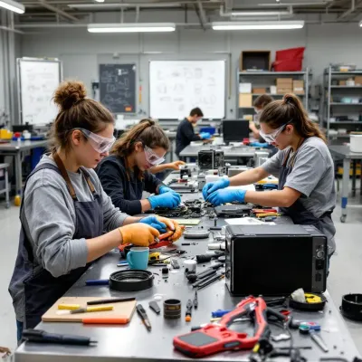 Technical training course, students repairing appliances, young adults, hands-on learning